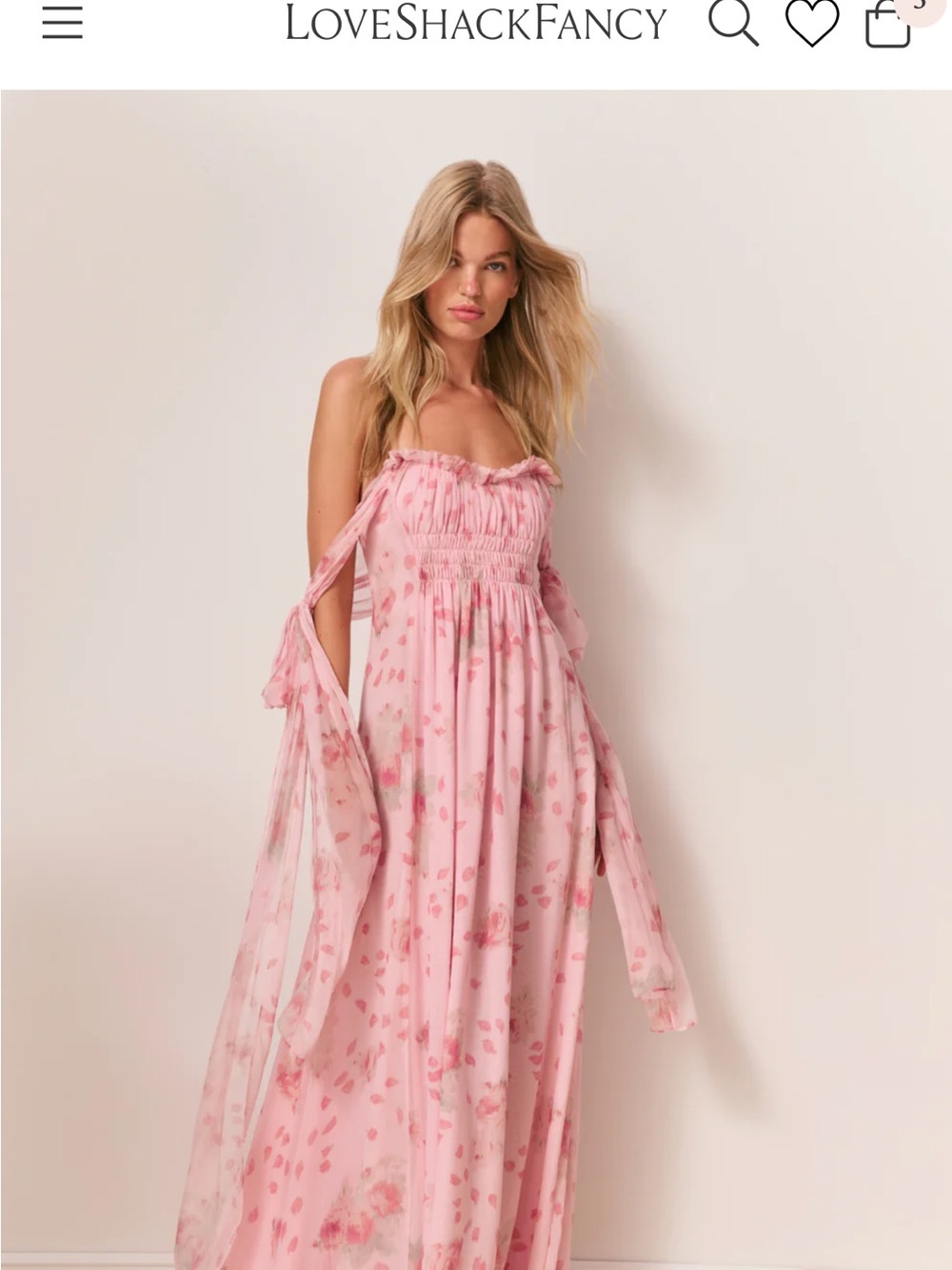 LoveShackFancy Pink Floral Strapless Maxi with Sheer Side Ties